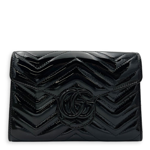 Gucci GG Marmont Wallet On Chain Black in Patent Leather, Lacquered Metal hardware_1