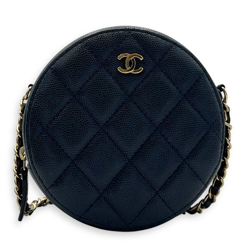 Chanel GHW mini round Crossbody Bag Mini Blue in Caviar Leather, Gold hardware_1