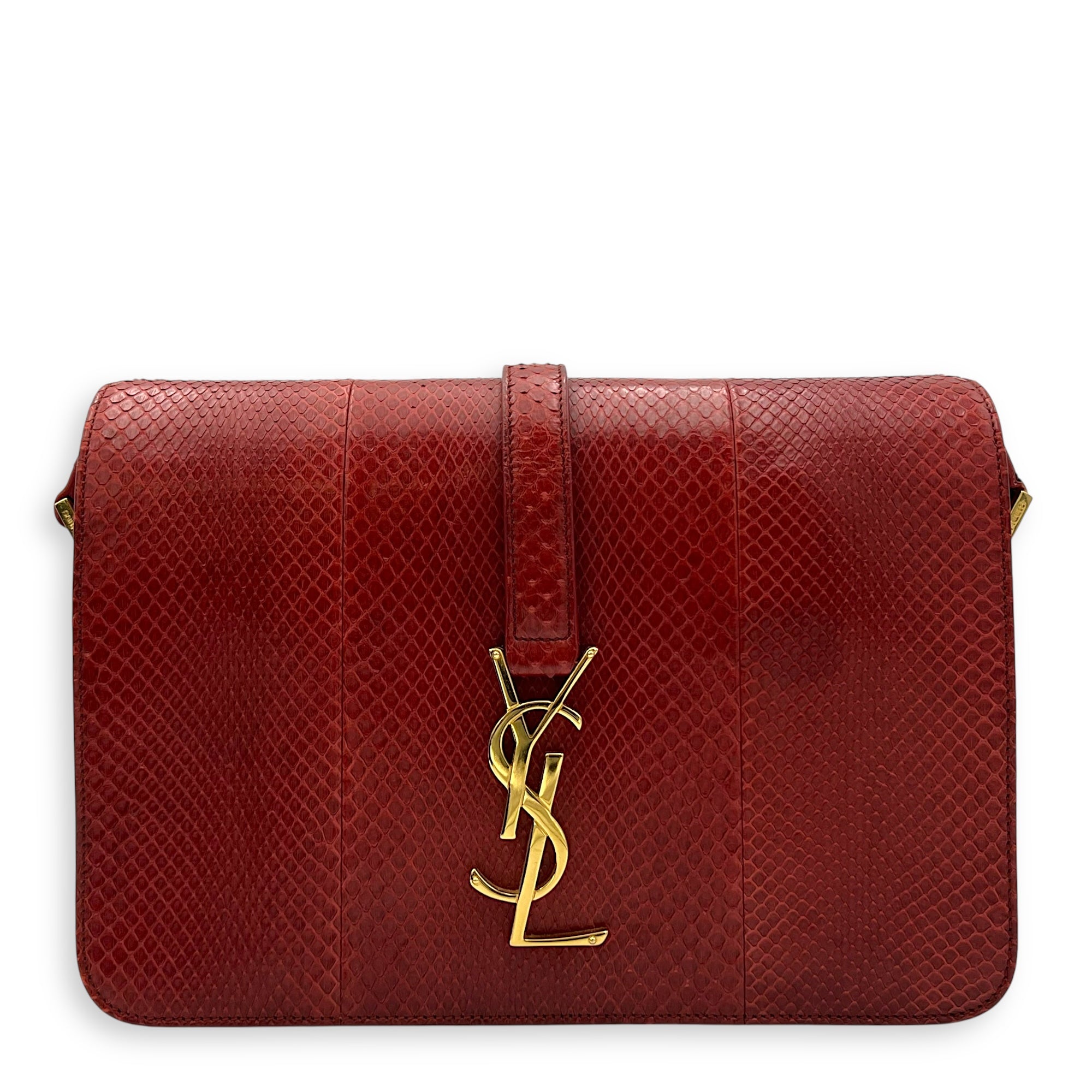 Saint Laurent Monogram Universite Crossbody Bag Red in Python Leather, Gold hardware_1