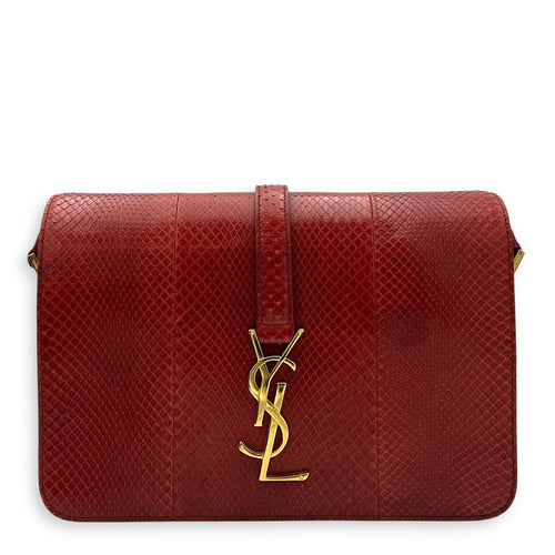Saint Laurent Monogram Universite Crossbody Bag Red in Python Leather, Gold hardware_1