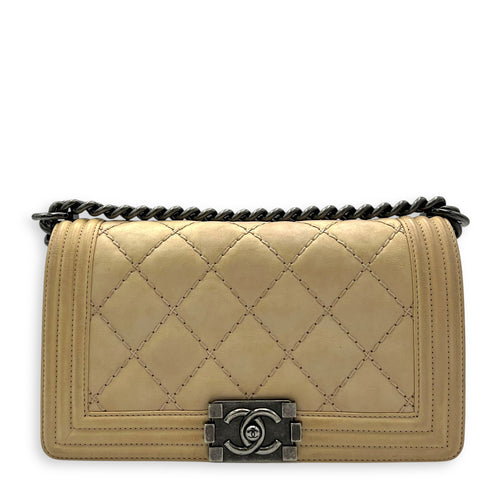 Chanel Boy Crossbody Bag Medium Beige in Calfskin, Silver hardware_1