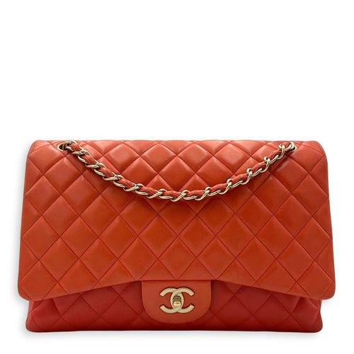 Chanel Classic Orange Shoulder Bag in Lambskin, Brushed Gold hardware_1