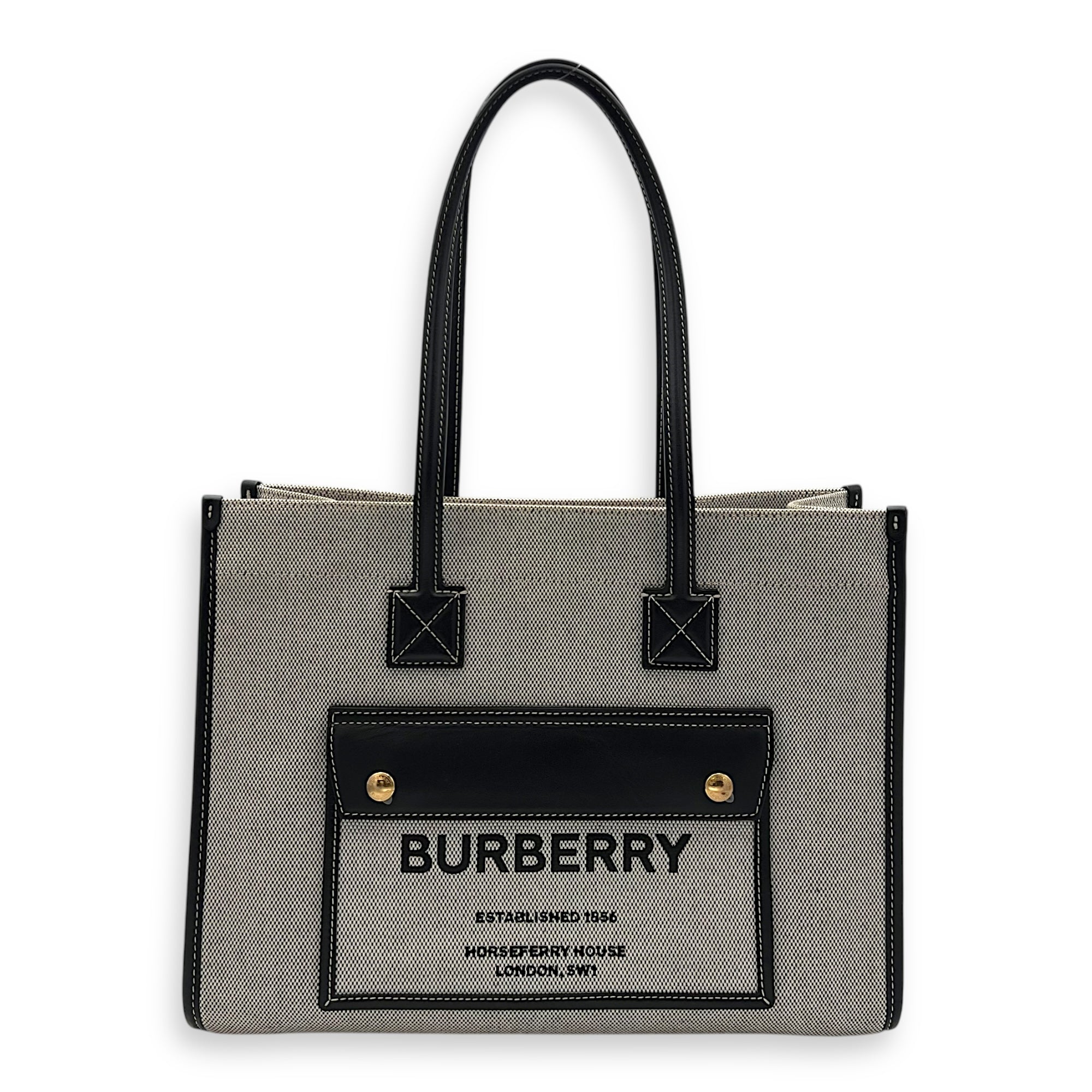 Burberry Freya Tote Bag Black in Canvas, Gold hardware_1