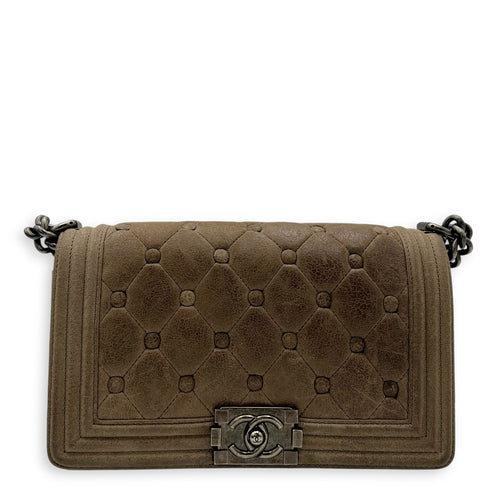 Chanel Boy Shoulder Bag Brown in Suede Leather, Ruthenium hardware_1