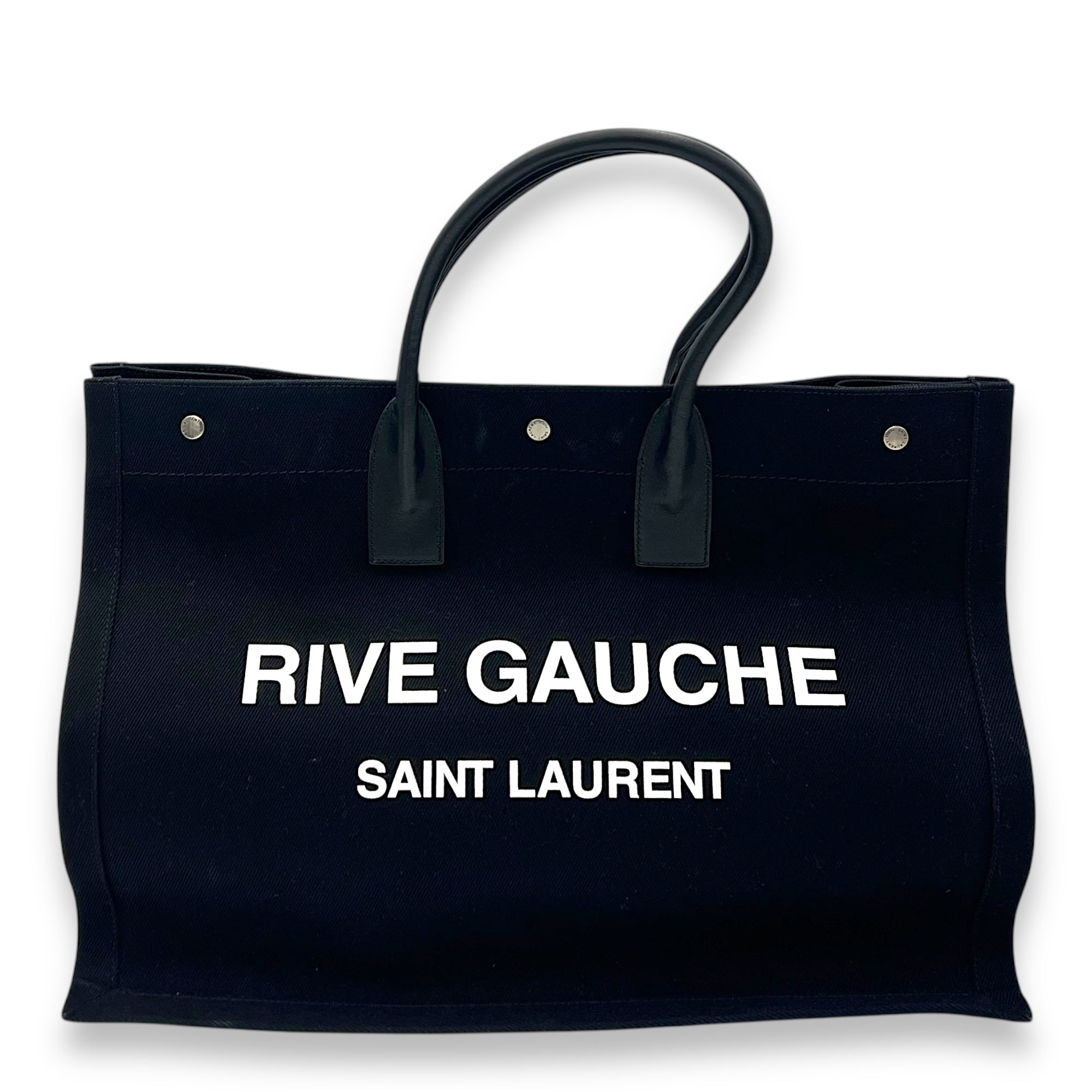 Saint Laurent Rive Gauche Tote Bag Black in Canvas, Silver hardware_1