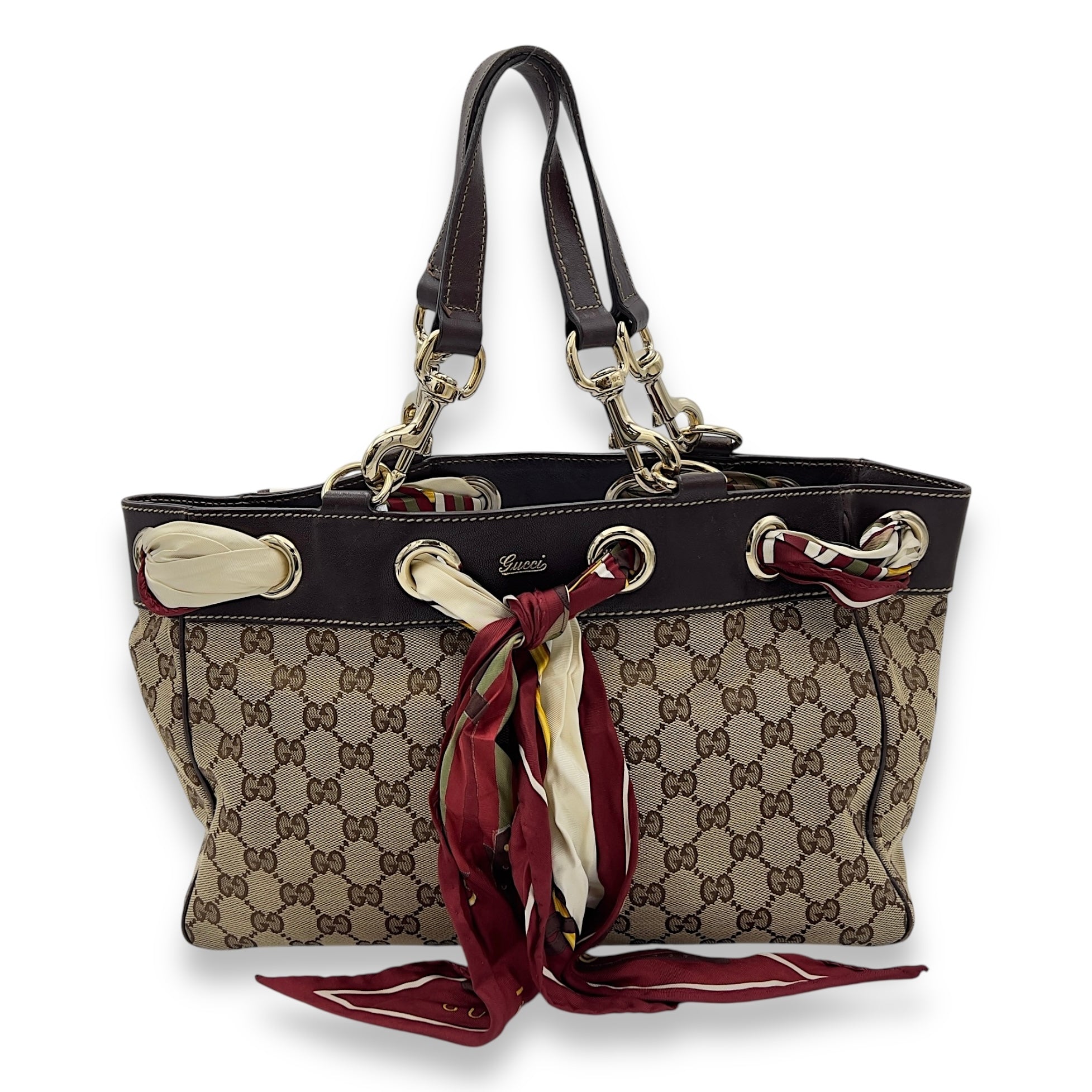 Gucci GG Brown Tote Bag in Canvas, Light Gold hardware_1