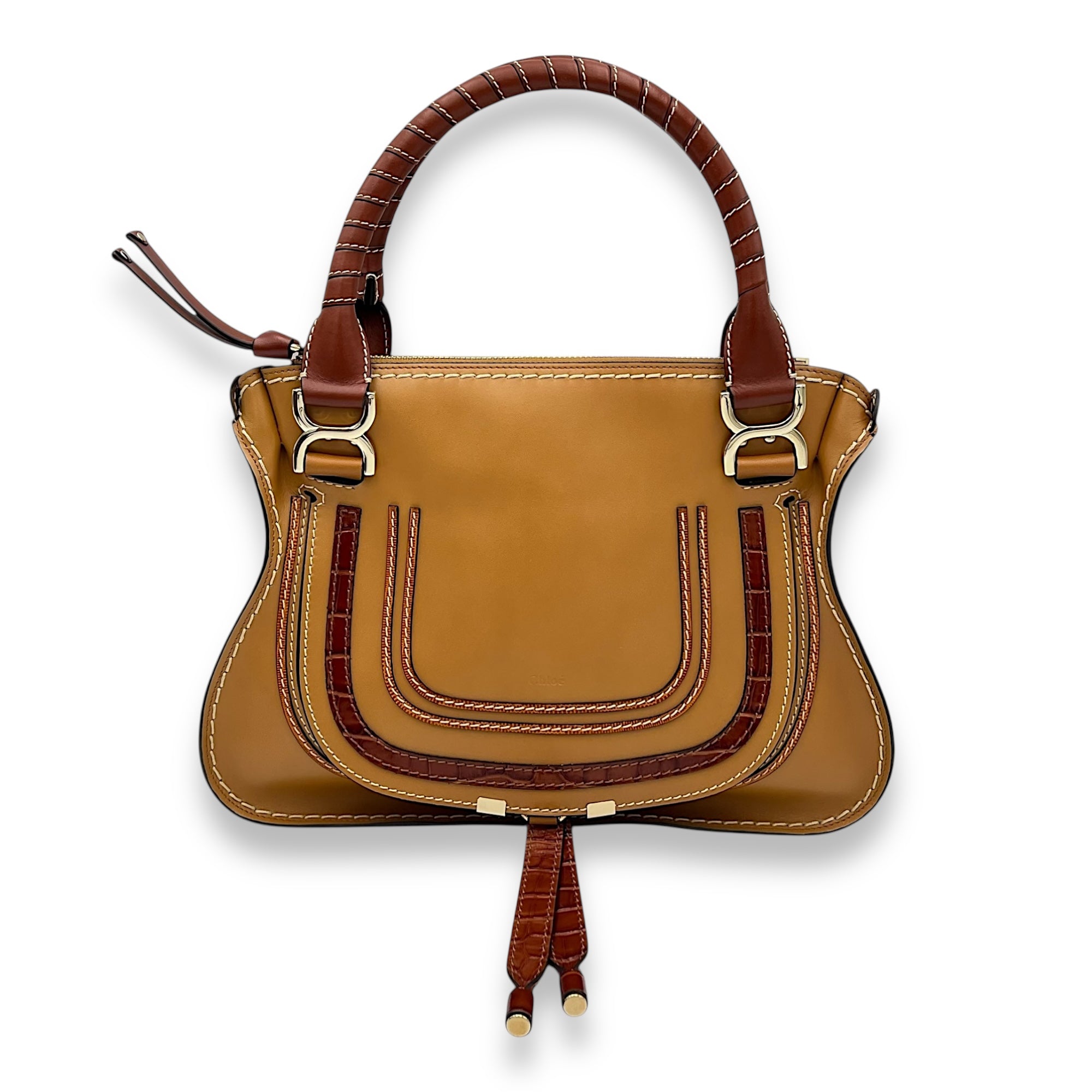 Chloé Marcie Top Handle Bag Brown in Calfskin, Gold hardware_1