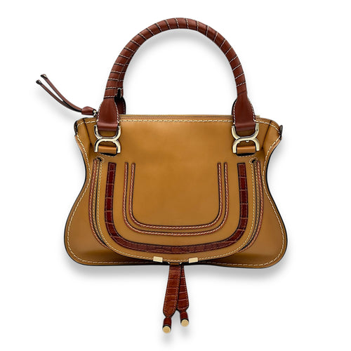 Chloé Marcie Top Handle Bag Brown in Calfskin, Gold hardware_1