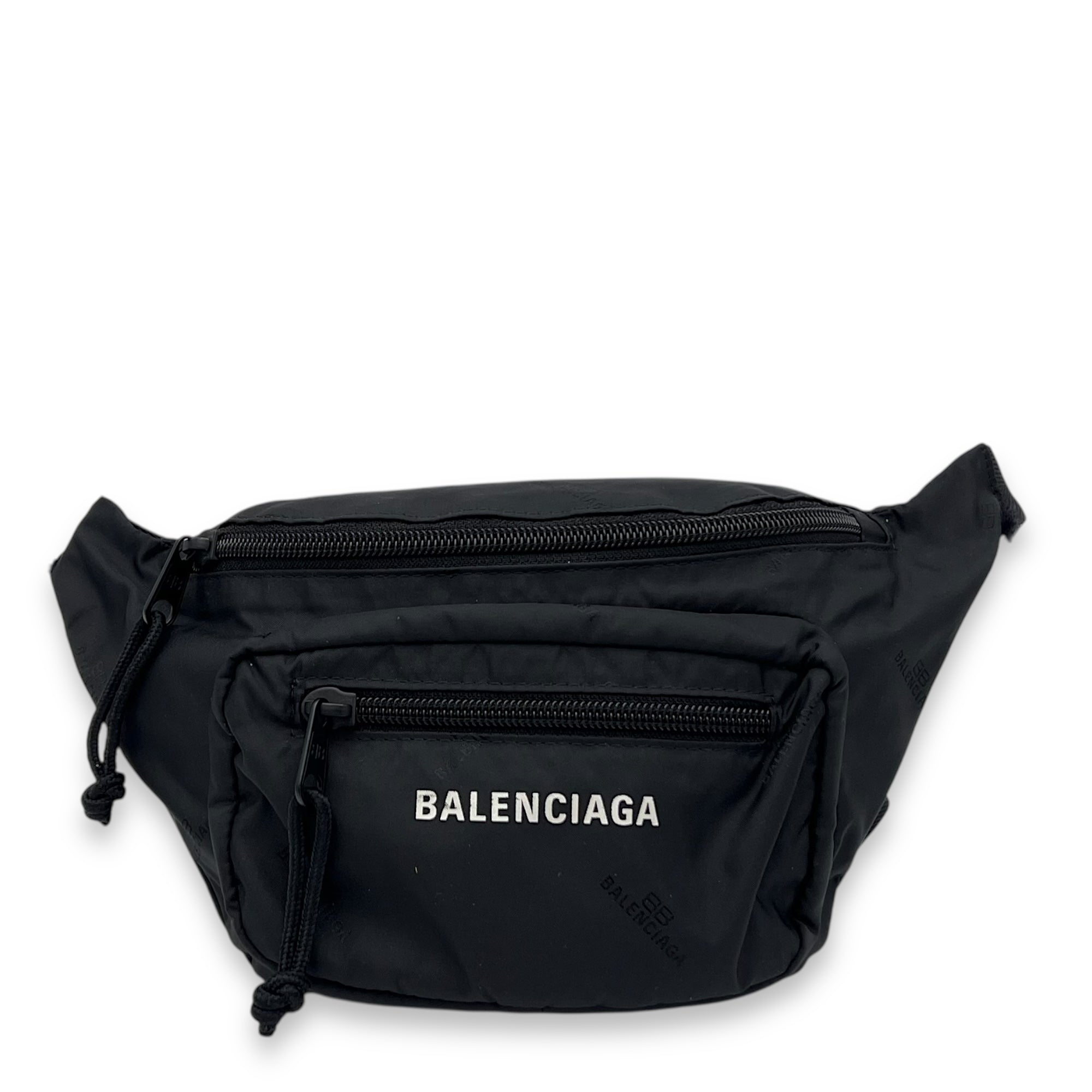 Balenciaga Logo Belt Bag Black in Canvas, Silver hardware_1