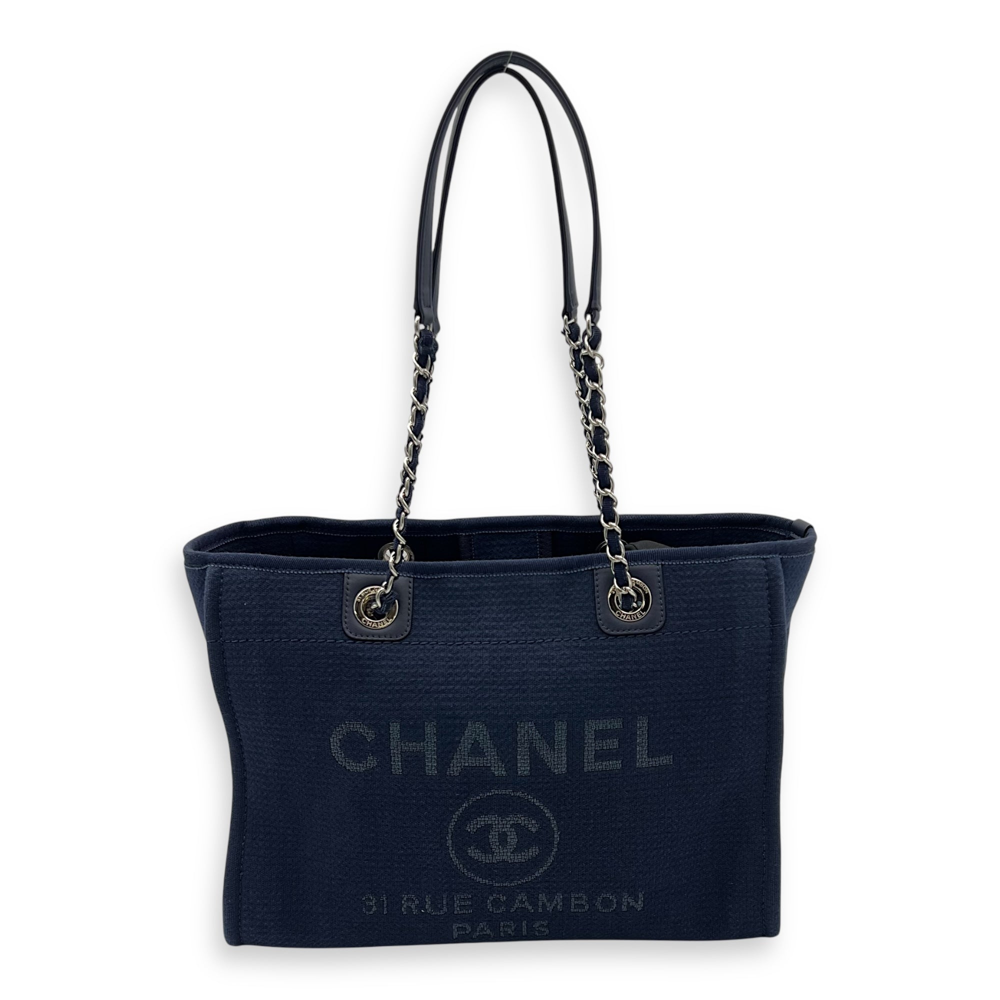 Chanel Deauville Small Blue Tote Bag in Canvas, Silver hardware_1