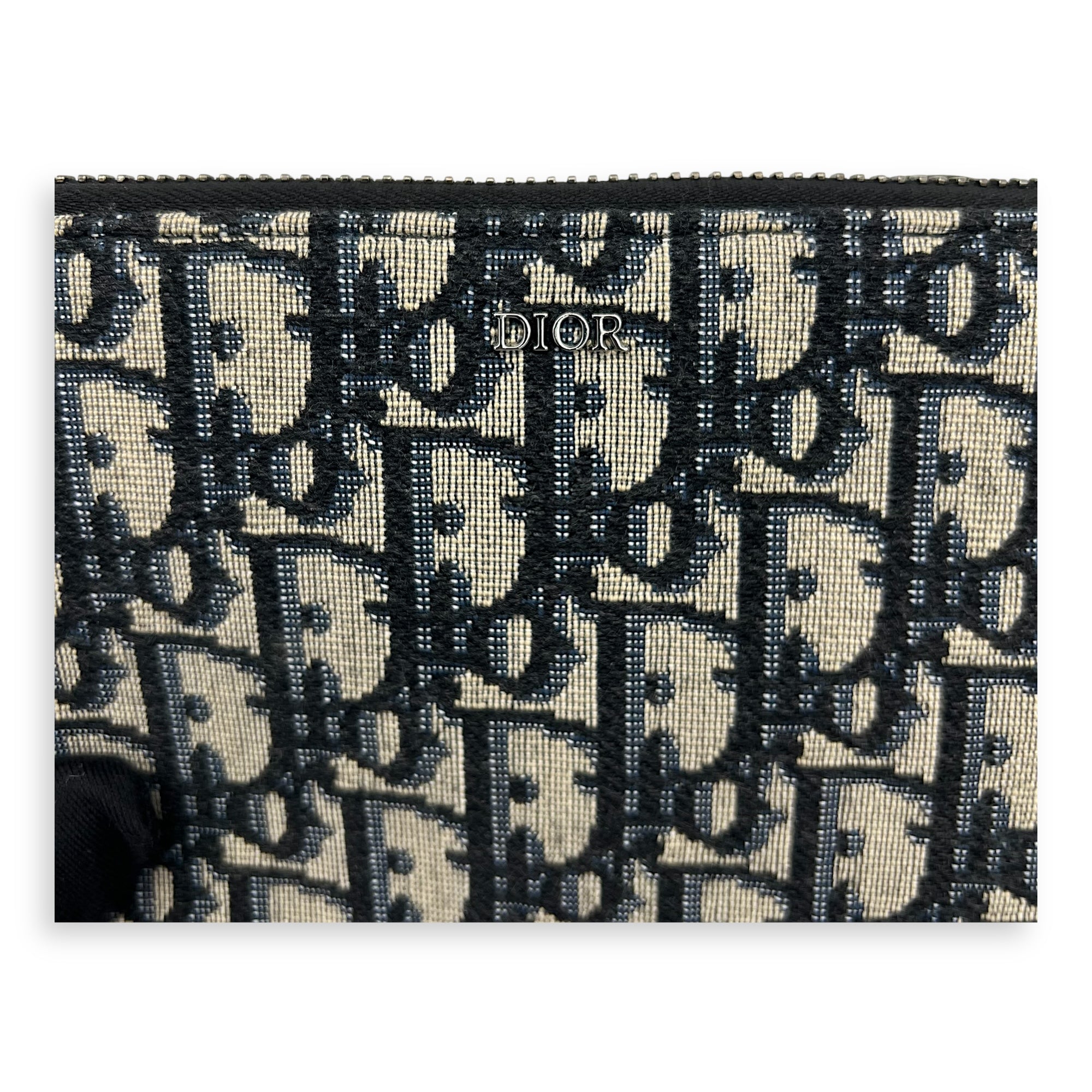Christian Dior Zipped Pouch Shoulder Bag Blue in Jacquard, Silver hardware_8