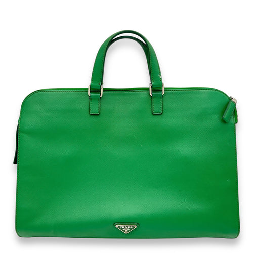 Prada Logo Briefcase Green in Saffiano Leather, Silver hardware_1