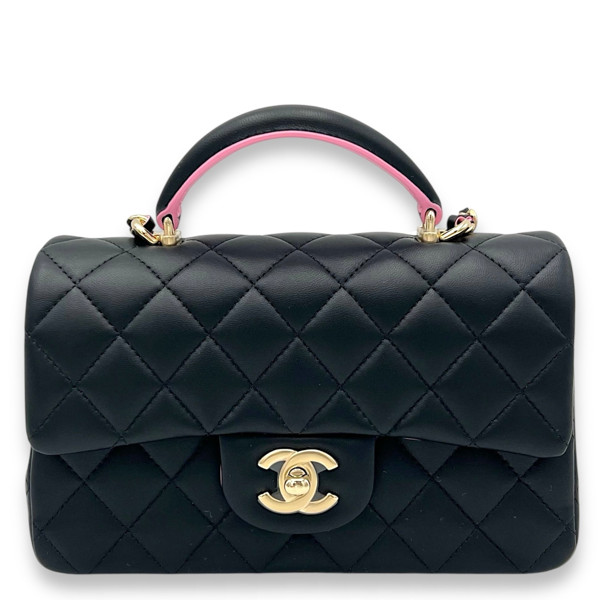 Chanel Rectangle Top Handle Bag Black in Lambskin, Gold hardware_1