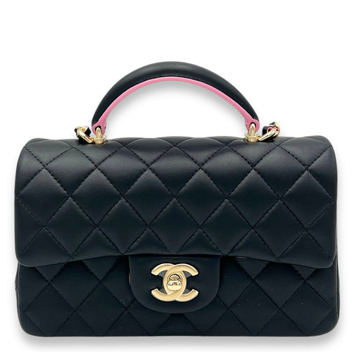 Chanel Rectangle Top Handle Bag Black in Lambskin, Gold hardware_1