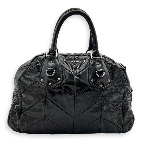 Prada Quilted Top Handle Bag Black in Glazed Calfskin, Silver hardware_1