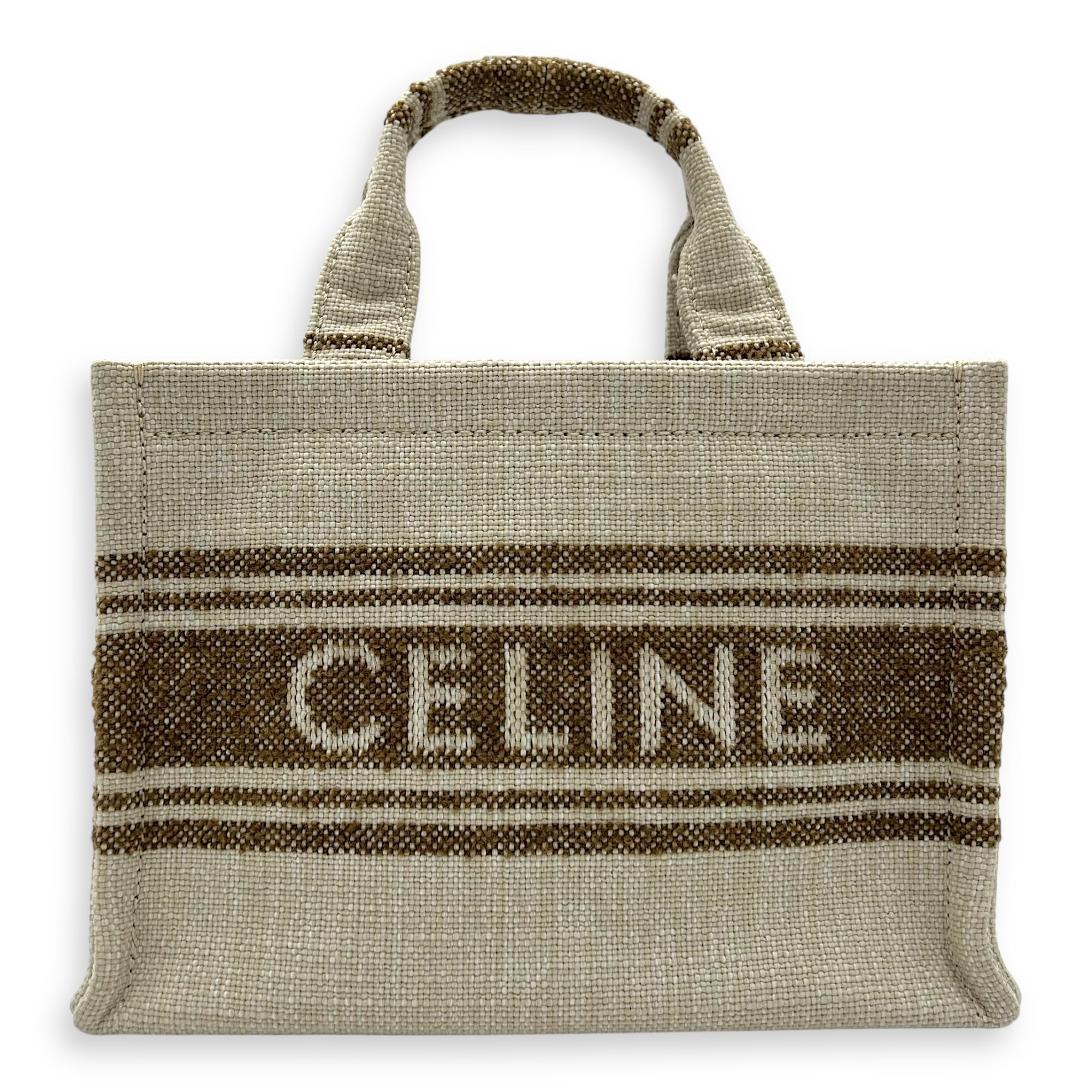Celine Cabas Tote Bag Beige in Jacquard, Gold hardware_1