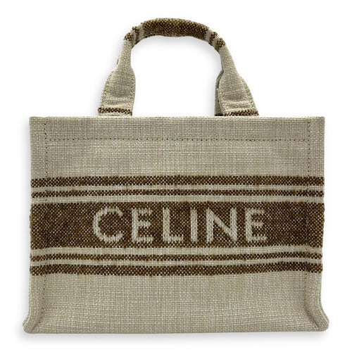 Celine Cabas Tote Bag Beige in Jacquard, Gold hardware_1