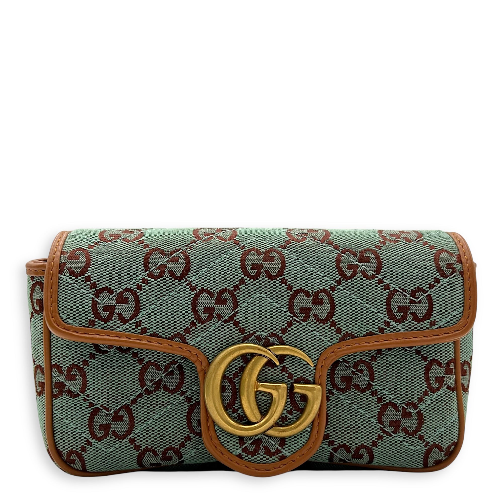 Gucci GG Marmont Crossbody Bag Super Mini Blue in Denim, Gold hardware_1