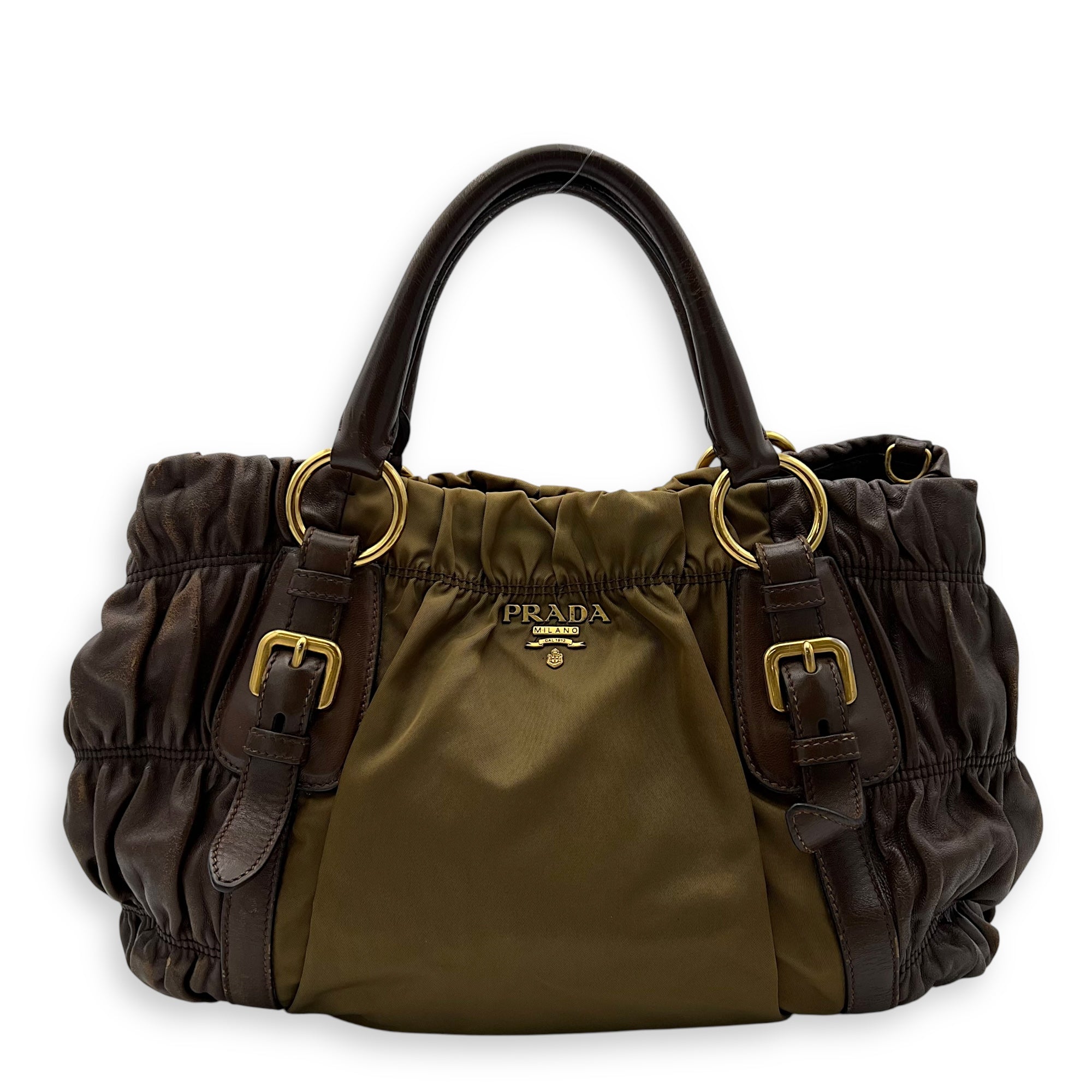 Prada Vintage Top Handle Bag Green in Nylon, Gold hardware Singapore