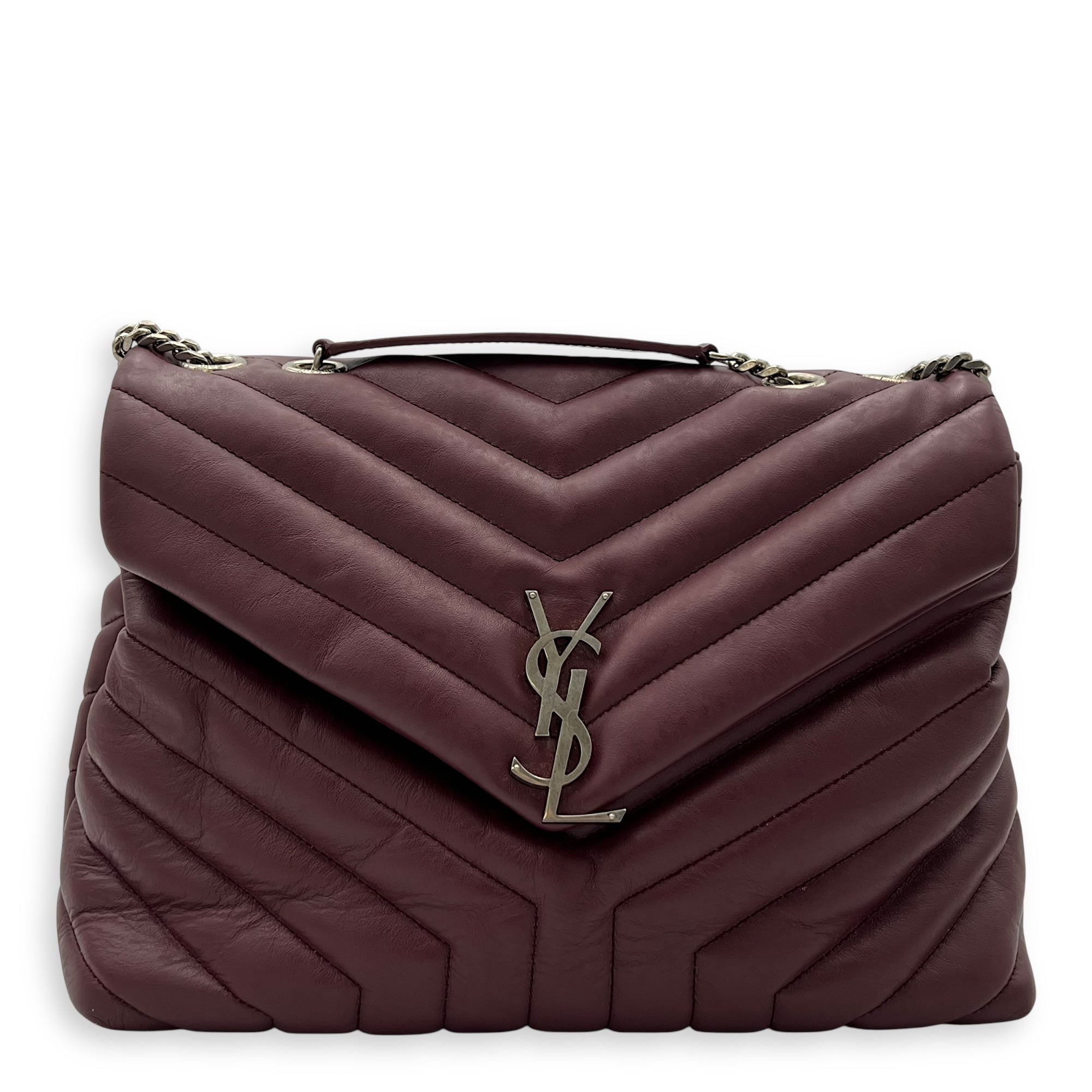 Saint Laurent Loulou Crossbody Bag Medium Red in Calfskin, Silver hardware_1