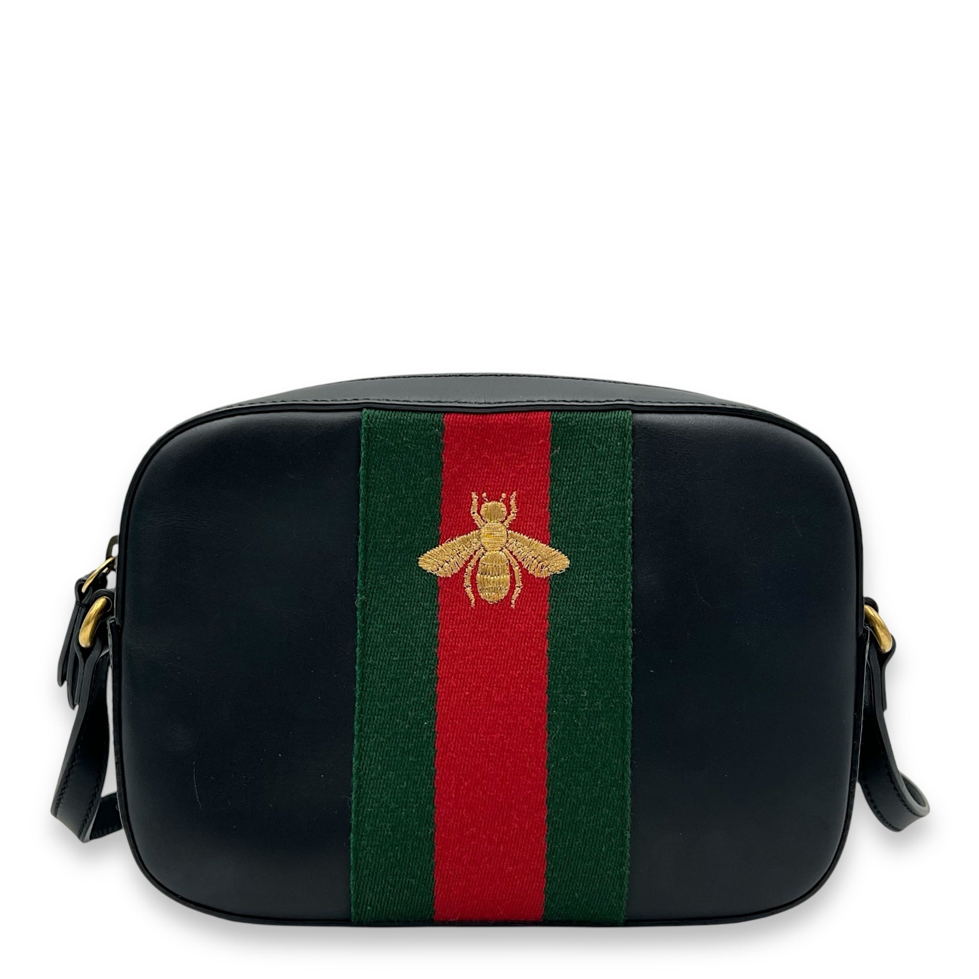Gucci Bee Crossbody Bag Black in Calfskin, Gold hardware_1