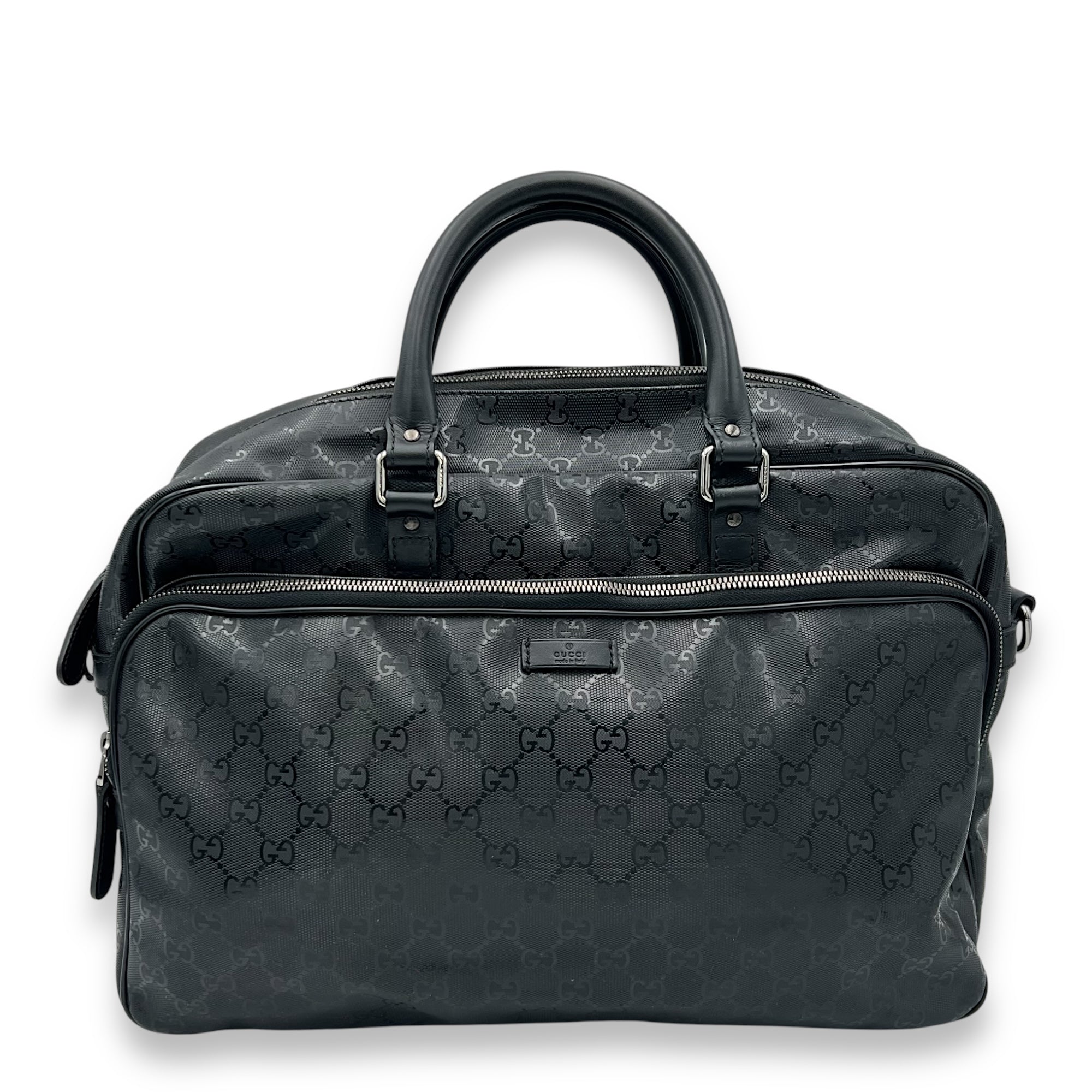Gucci GG Top Handle Bag Black in Coated Canvas, Silver hardware_1