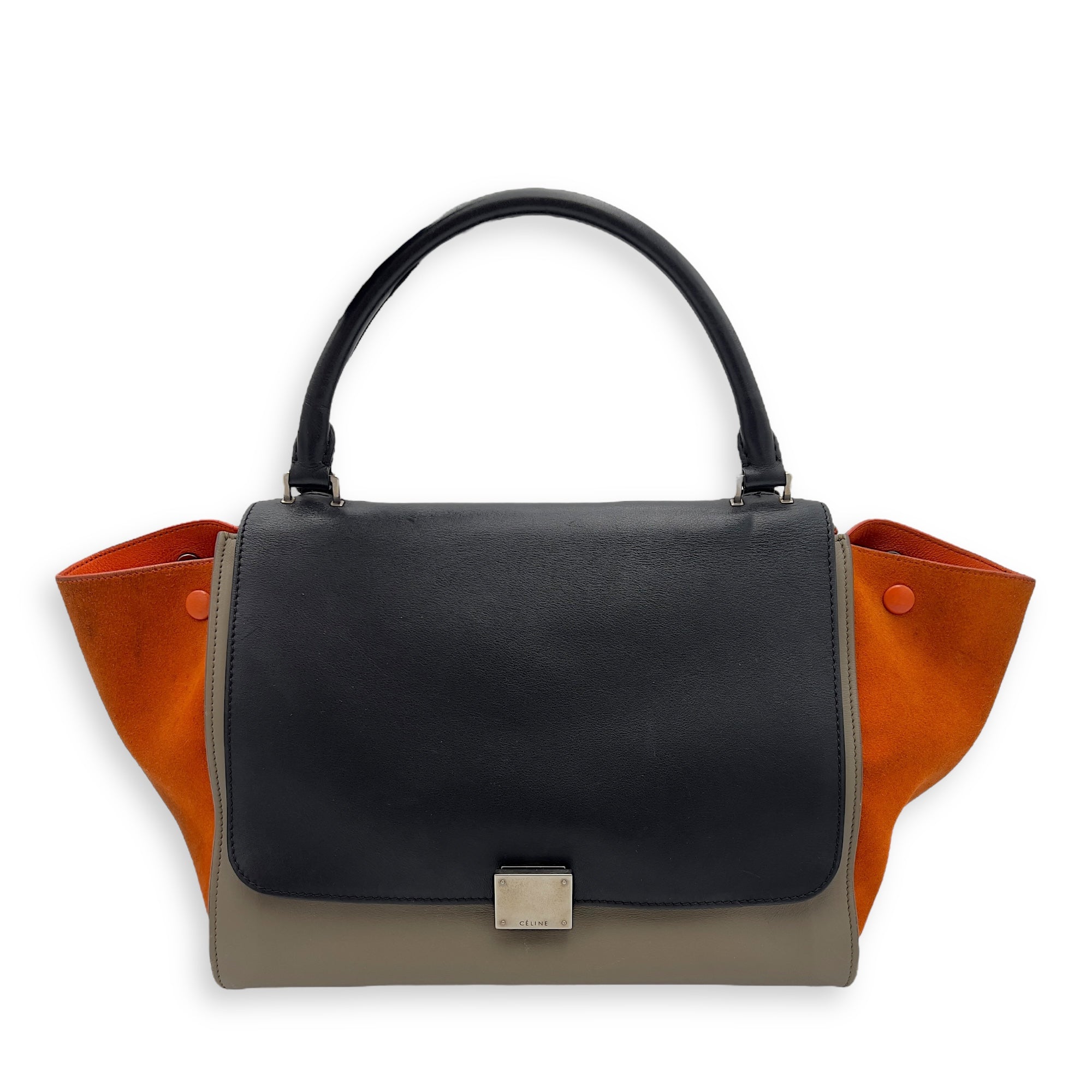 Celine Trapeze Top Handle Bag Medium Black in Calfskin, Silver hardware_1