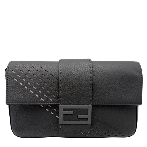 Fendi Baguette Crossbody Bag Small Grey in Calfskin, Silver hardware_1