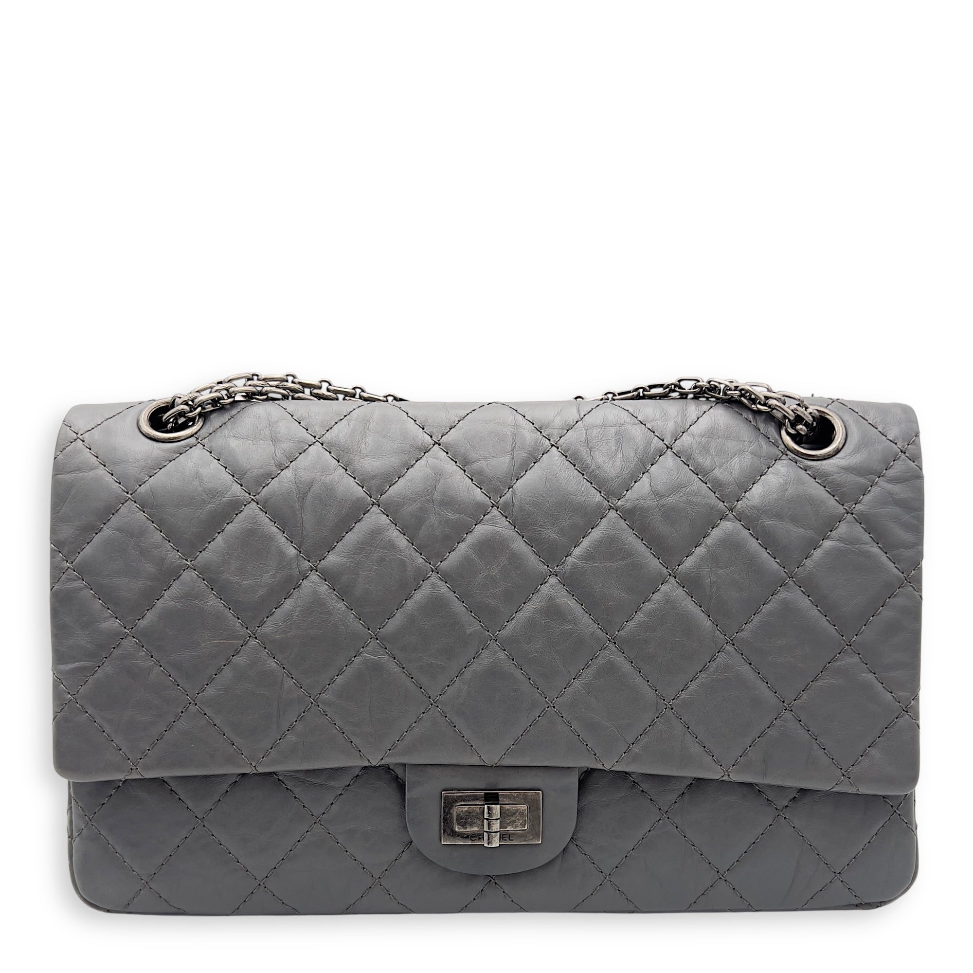 Chanel 2.55 Shoulder Bag Grey in Calfskin, Ruthenium hardware_1
