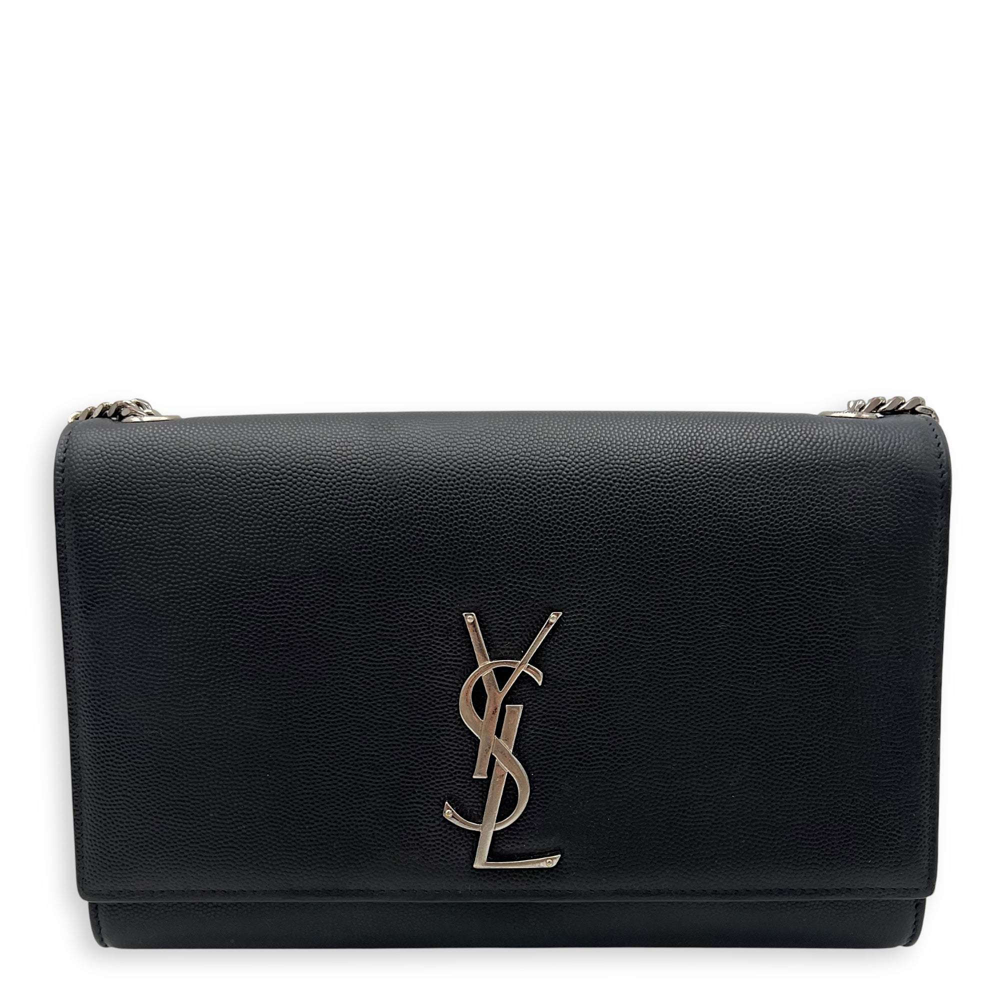 Saint Laurent Kate Crossbody Bag Black in Calfskin, Silver hardware_1