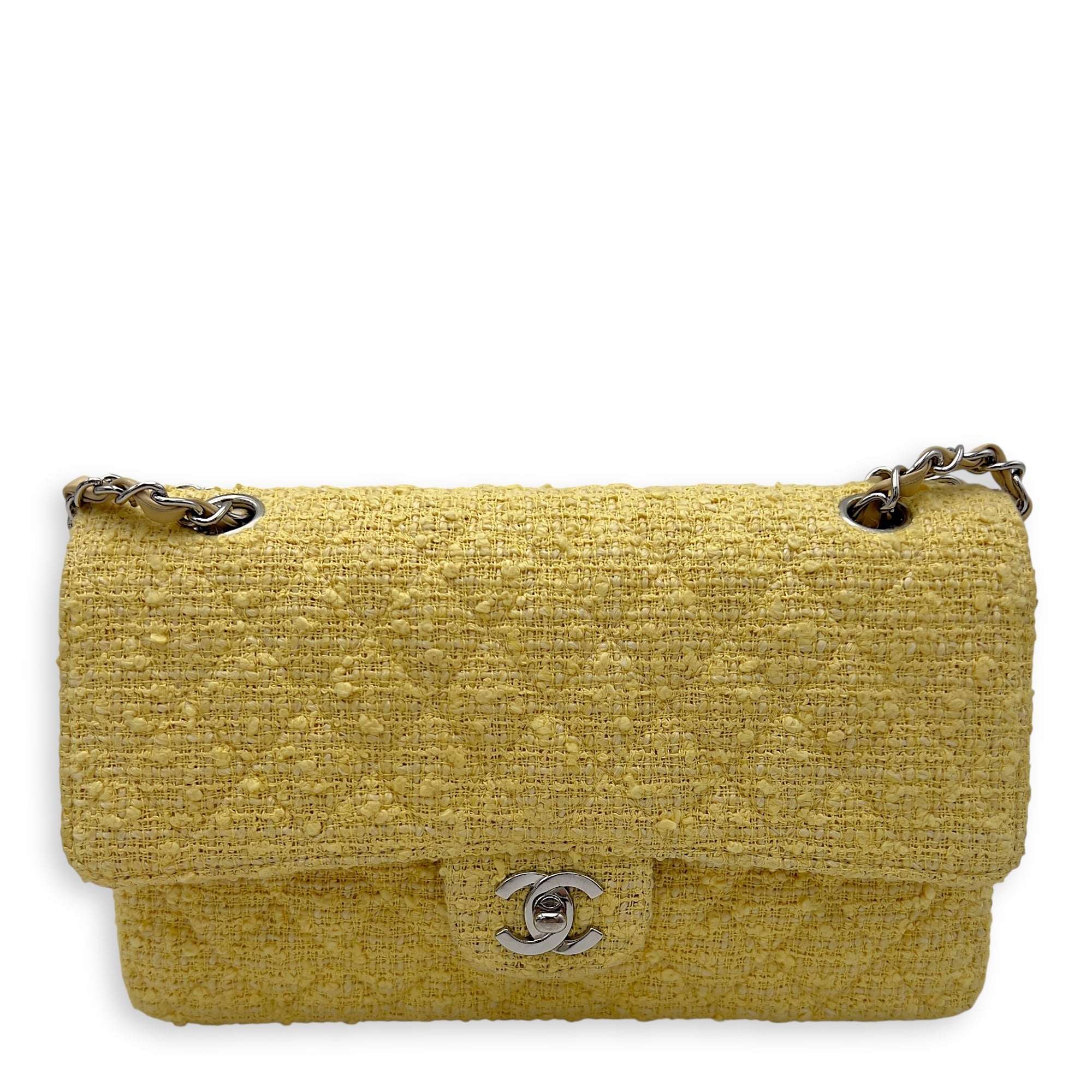 Chanel Classic Shoulder Bag Yellow in Tweed, Silver hardware_1