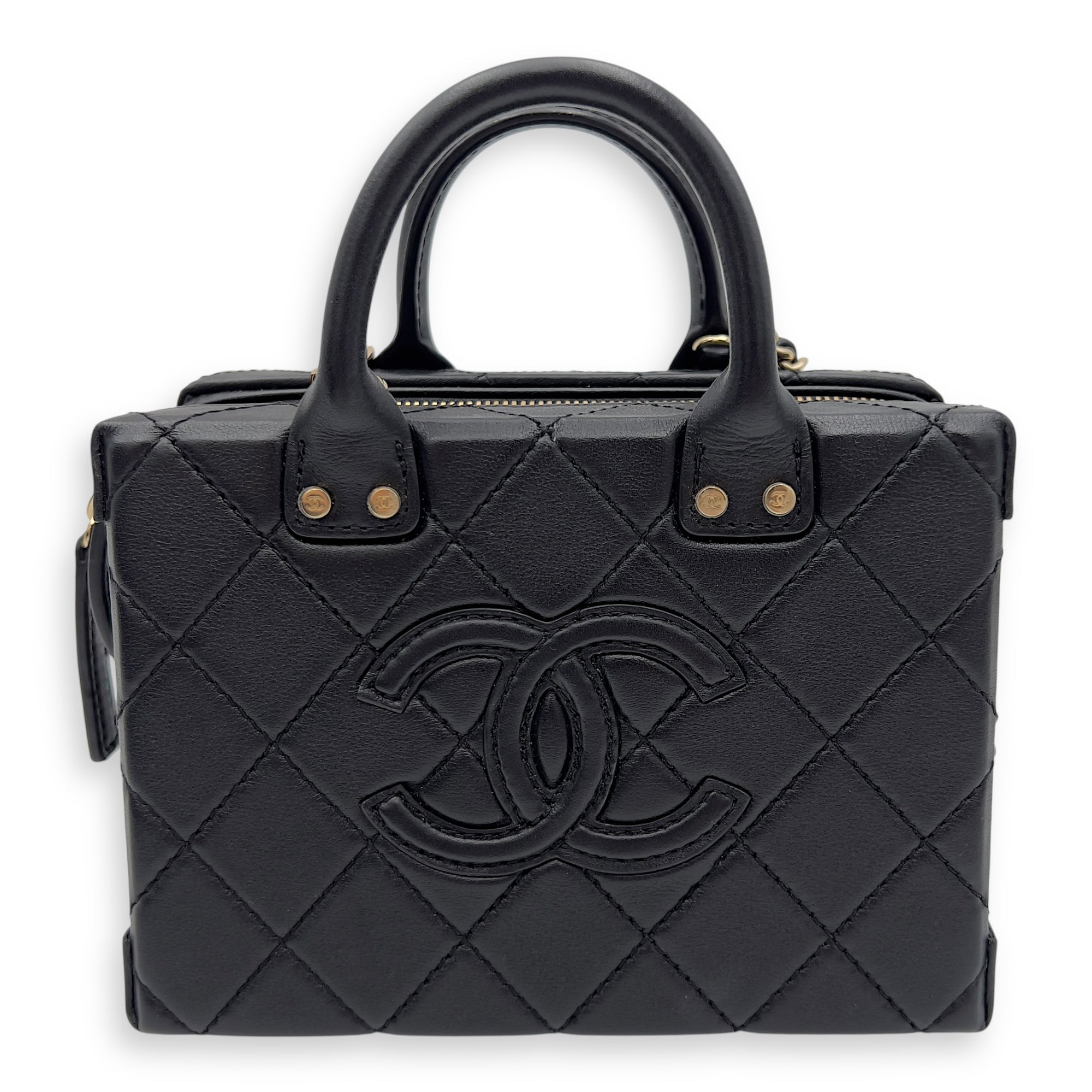 Chanel CC Black Top Handle Bag in Calfskin, Gold hardware_1