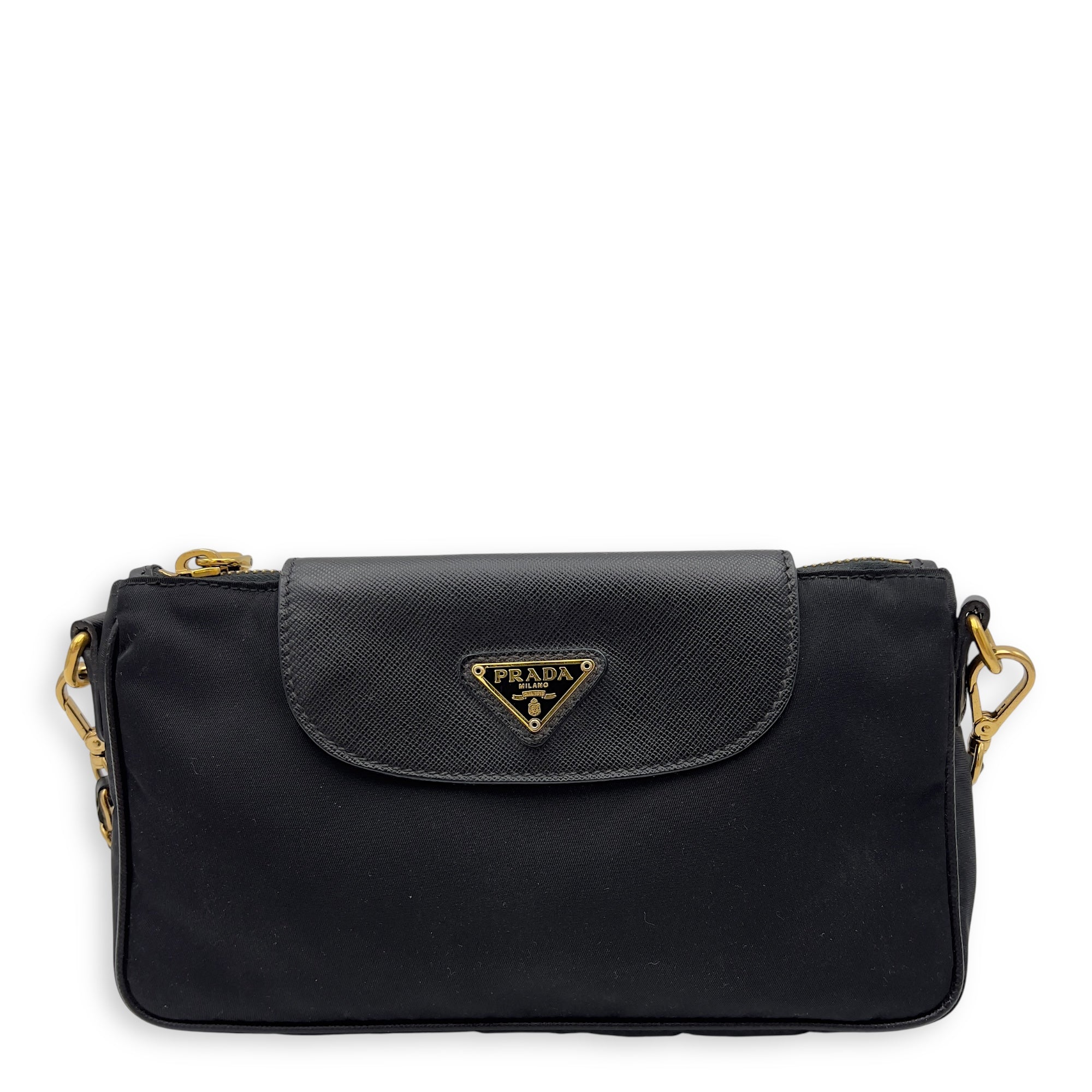 Prada Tessuto Crossbody Bag Small Black in Nylon, Gold hardware_1