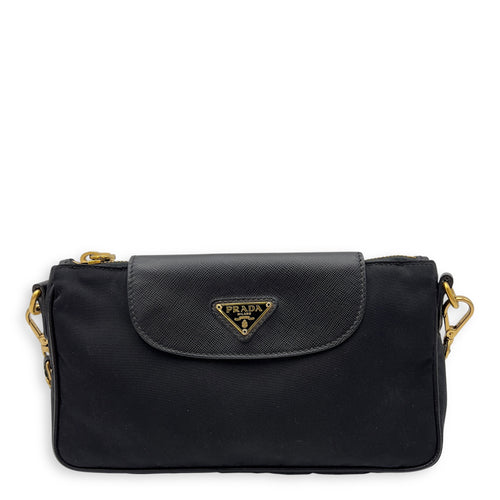 Prada Tessuto Crossbody Bag Small Black in Nylon, Gold hardware_1