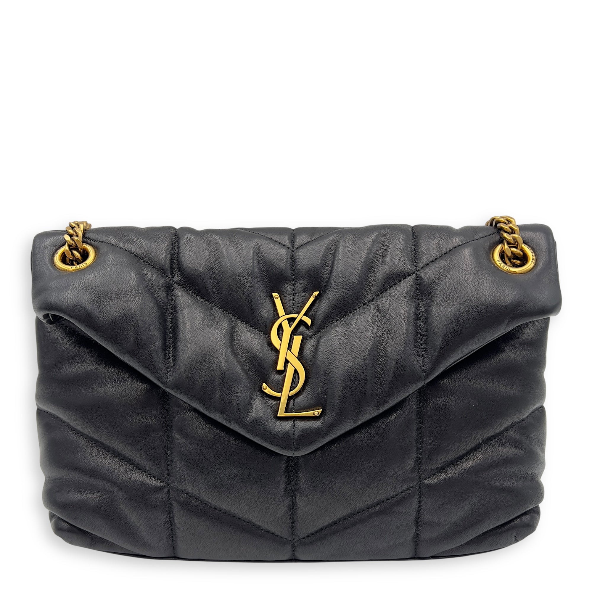 Saint Laurent Puffer Shoulder Bag Black in Calfskin, Gold hardware_1