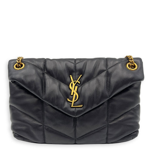 Saint Laurent Puffer Shoulder Bag Black in Calfskin, Gold hardware_1