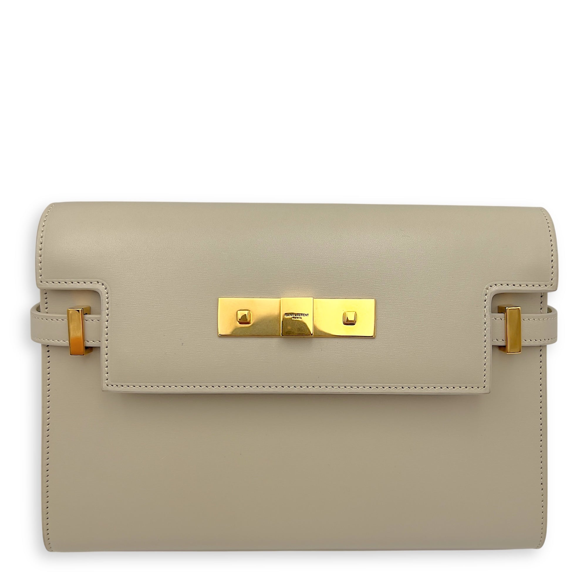 Saint Laurent Manhattan Shoulder Bag White in Calfskin, Gold hardware_1