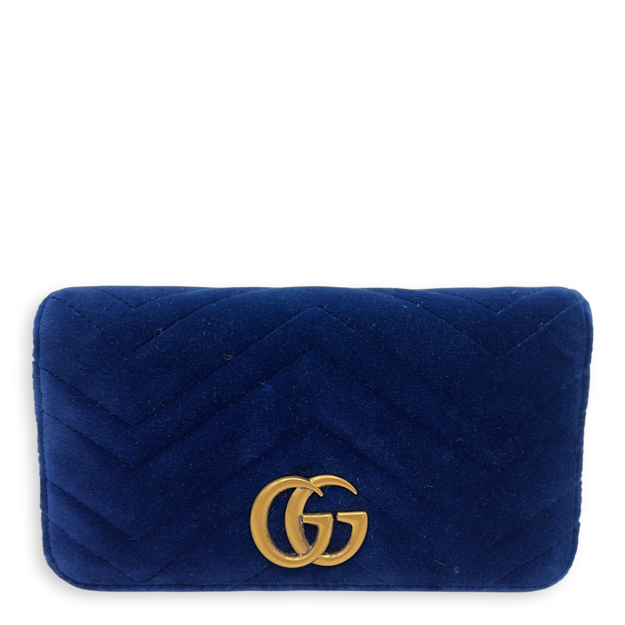 Gucci GG Marmont Mini Blue Crossbody Bag in Velvet, Gold hardware_1