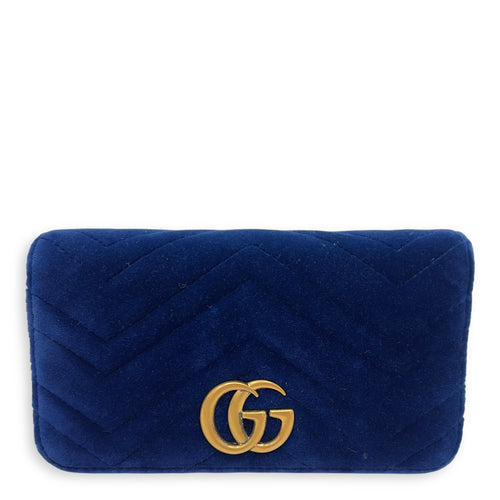 Gucci GG Marmont Mini Blue Crossbody Bag in Velvet, Gold hardware_1