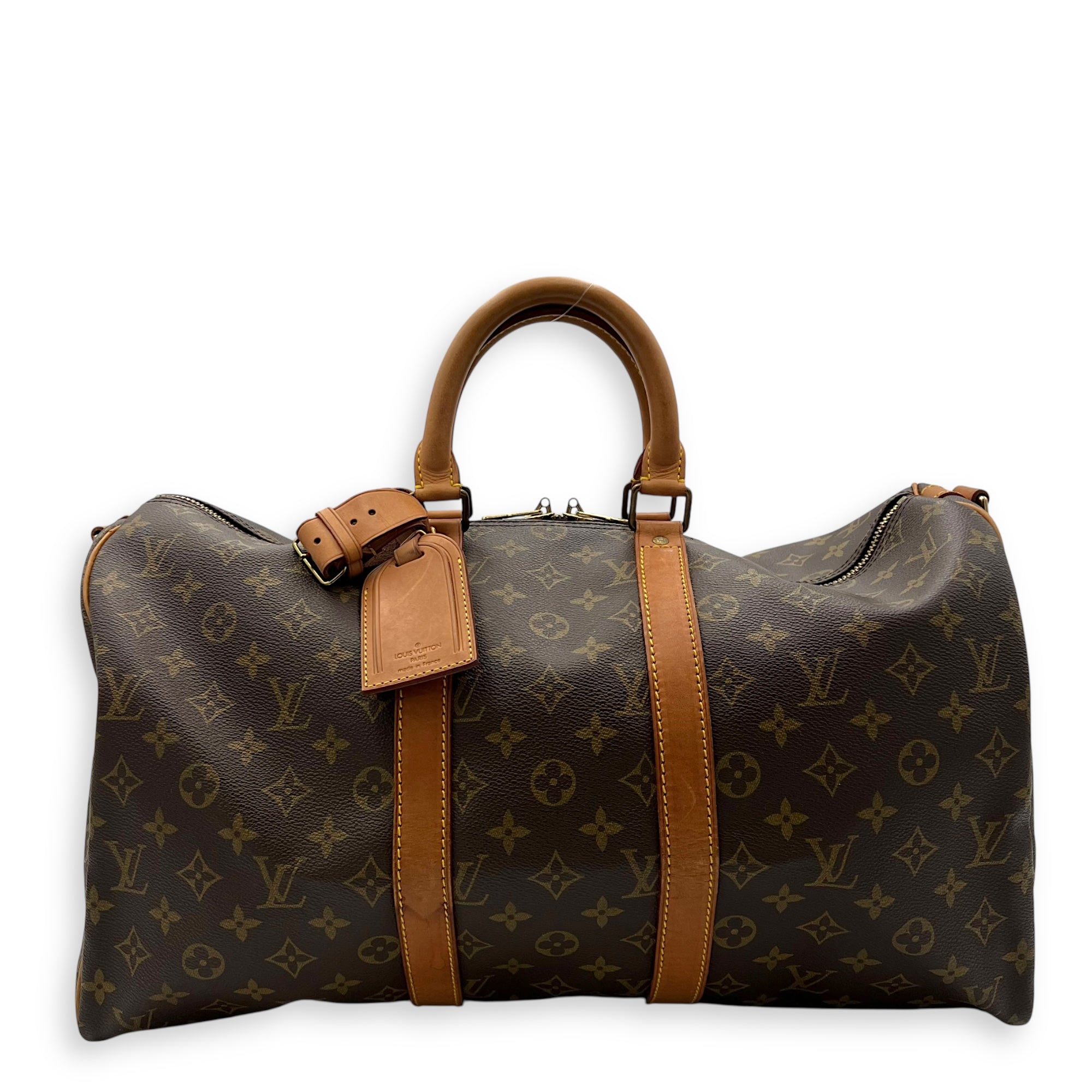 Louis Vuitton Keepall Top Handle Bag 45 Brown in Monogram Coated Canvas, Gold hardware_1