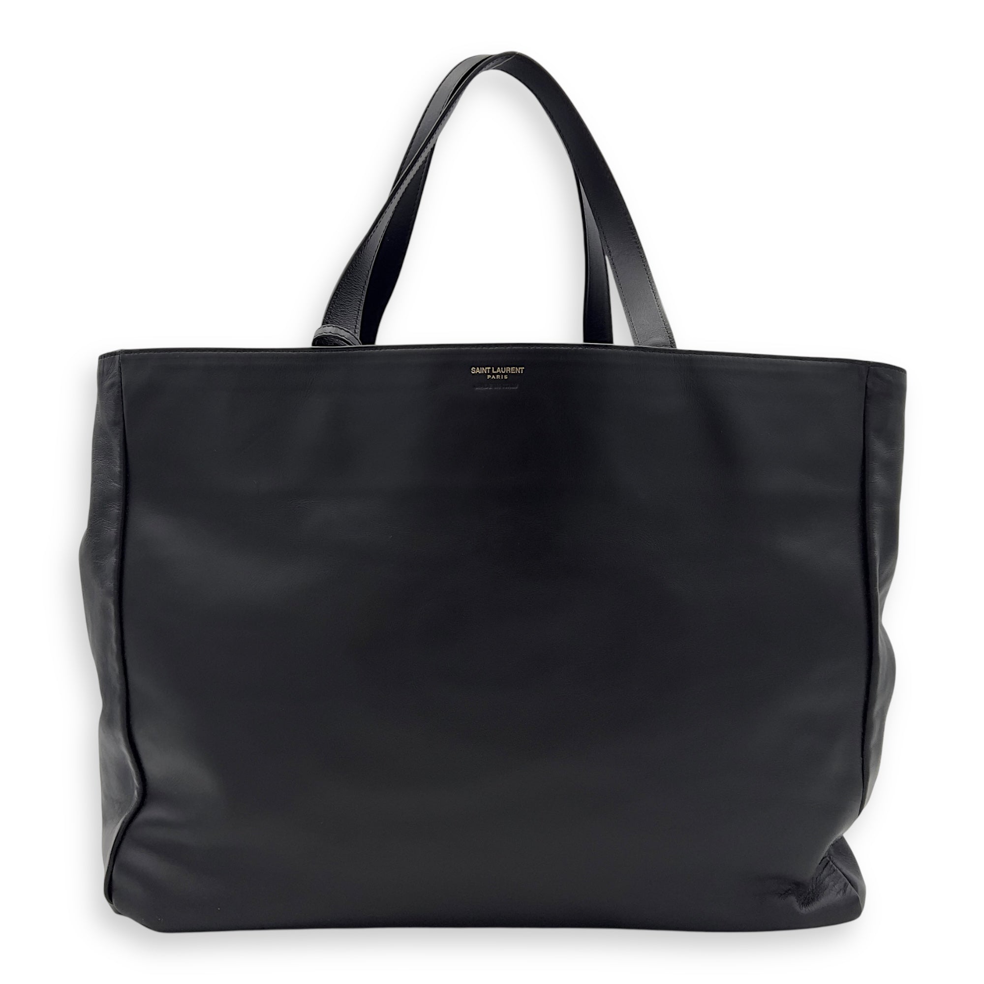 Saint Laurent Shopper Black Tote Bag in Calfskin, Gold hardware_1