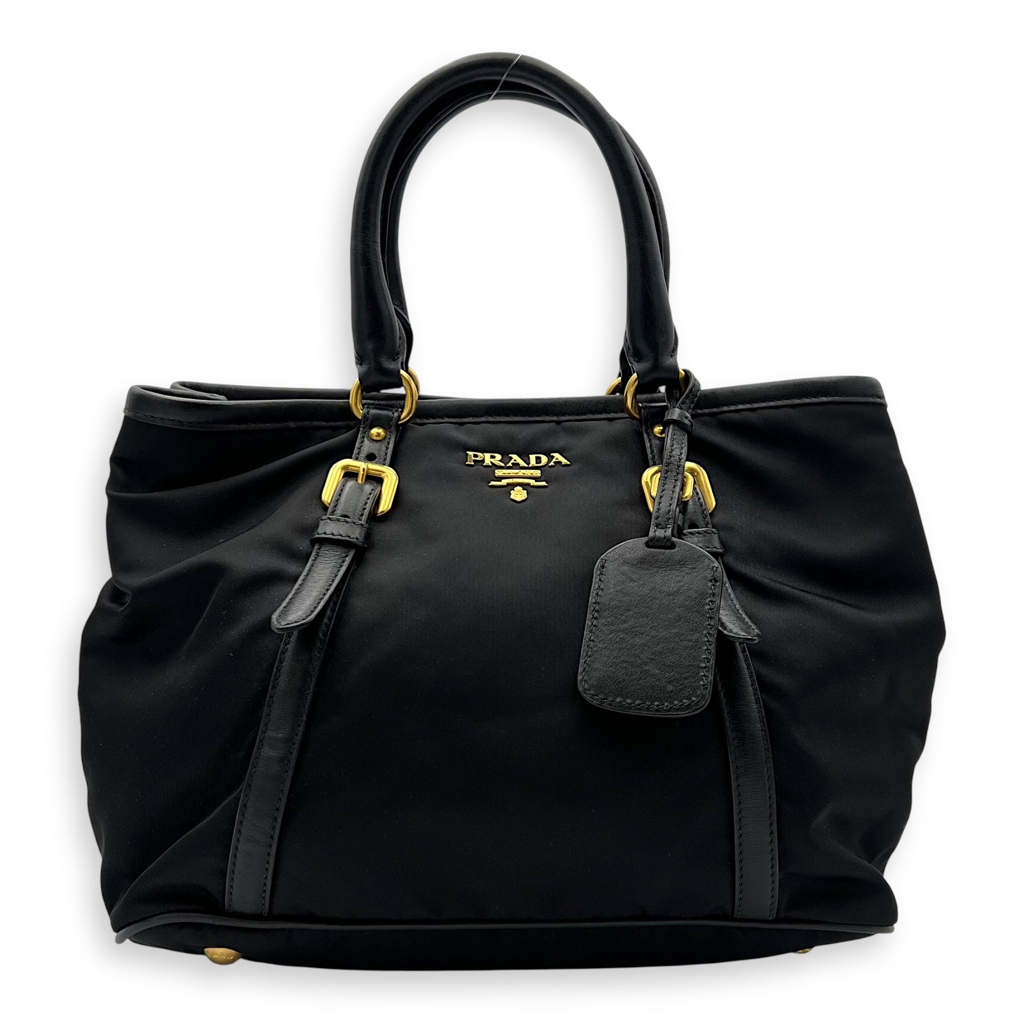 Prada Logo Black Top Handle Bag in Nylon, Gold hardware_1
