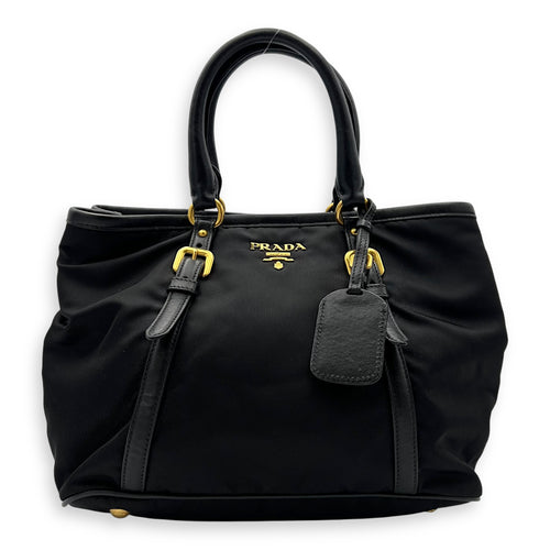Prada Logo Black Top Handle Bag in Nylon, Gold hardware_1