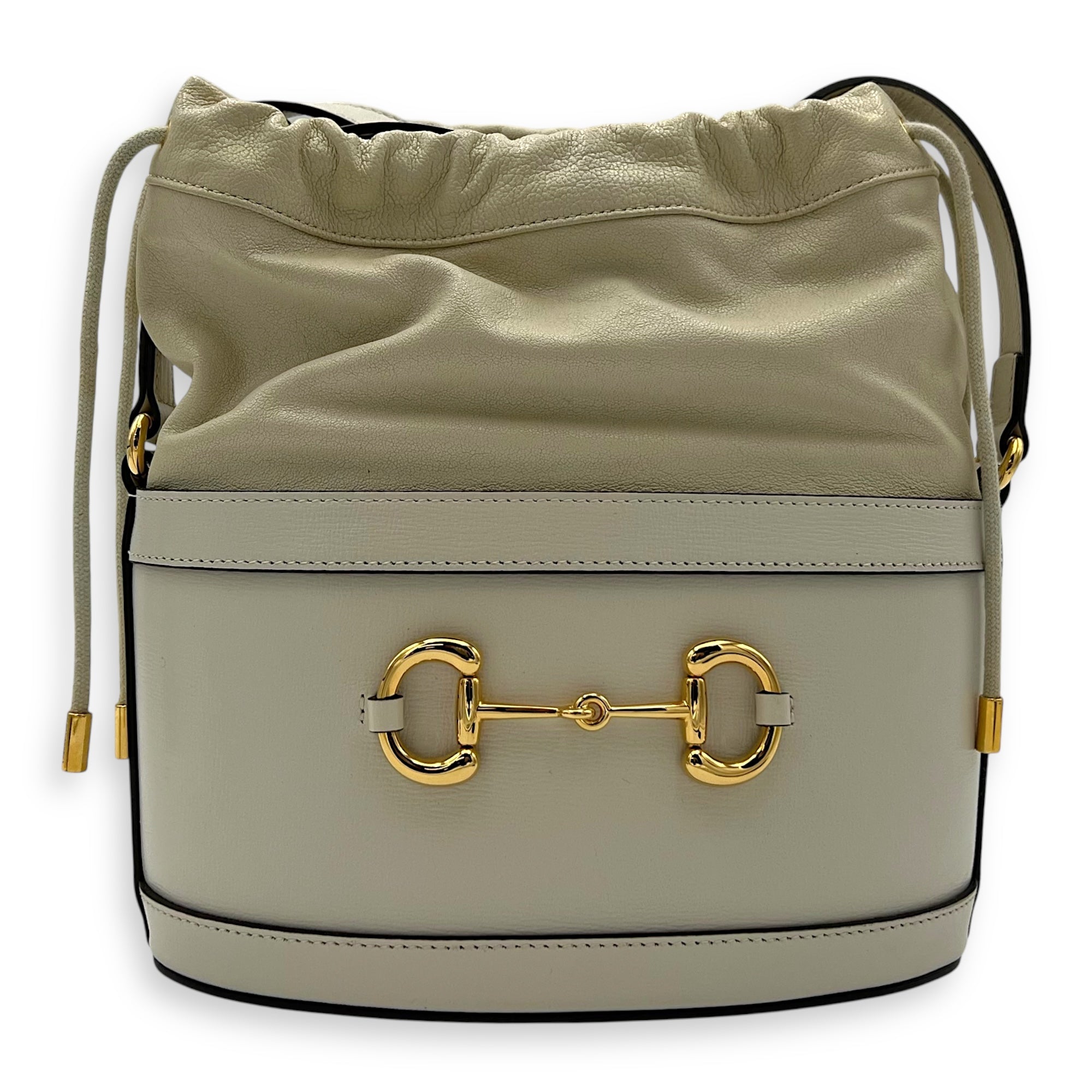 Gucci Horsebit 1955 White Bucket Bag in Calfskin, Gold hardware_1
