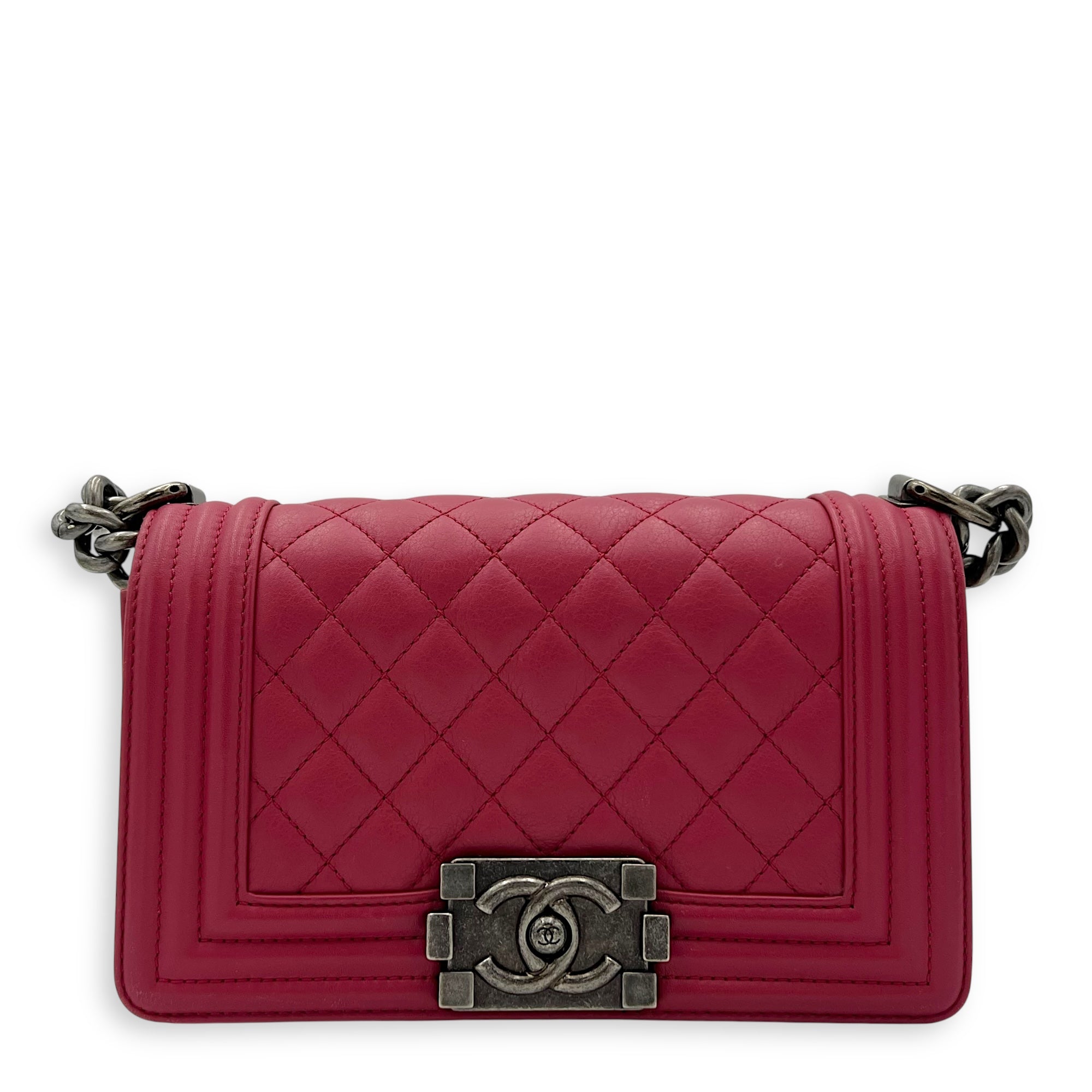 Chanel Boy Shoulder Bag Pink in Calfskin, Ruthenium hardware_1