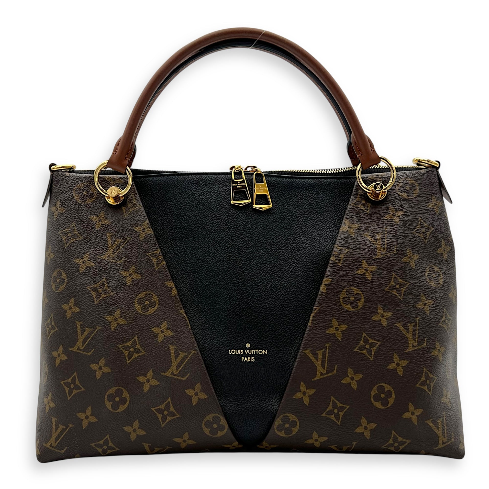 Louis Vuitton V MM Brown Top Handle Bag in Monogram Coated Canvas, Gold hardware_1