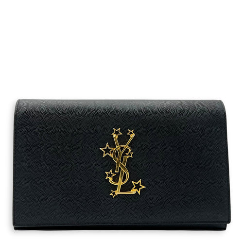 Saint Laurent Star Monogram Black Wallet On Chain in Calfskin, Gold hardware_1