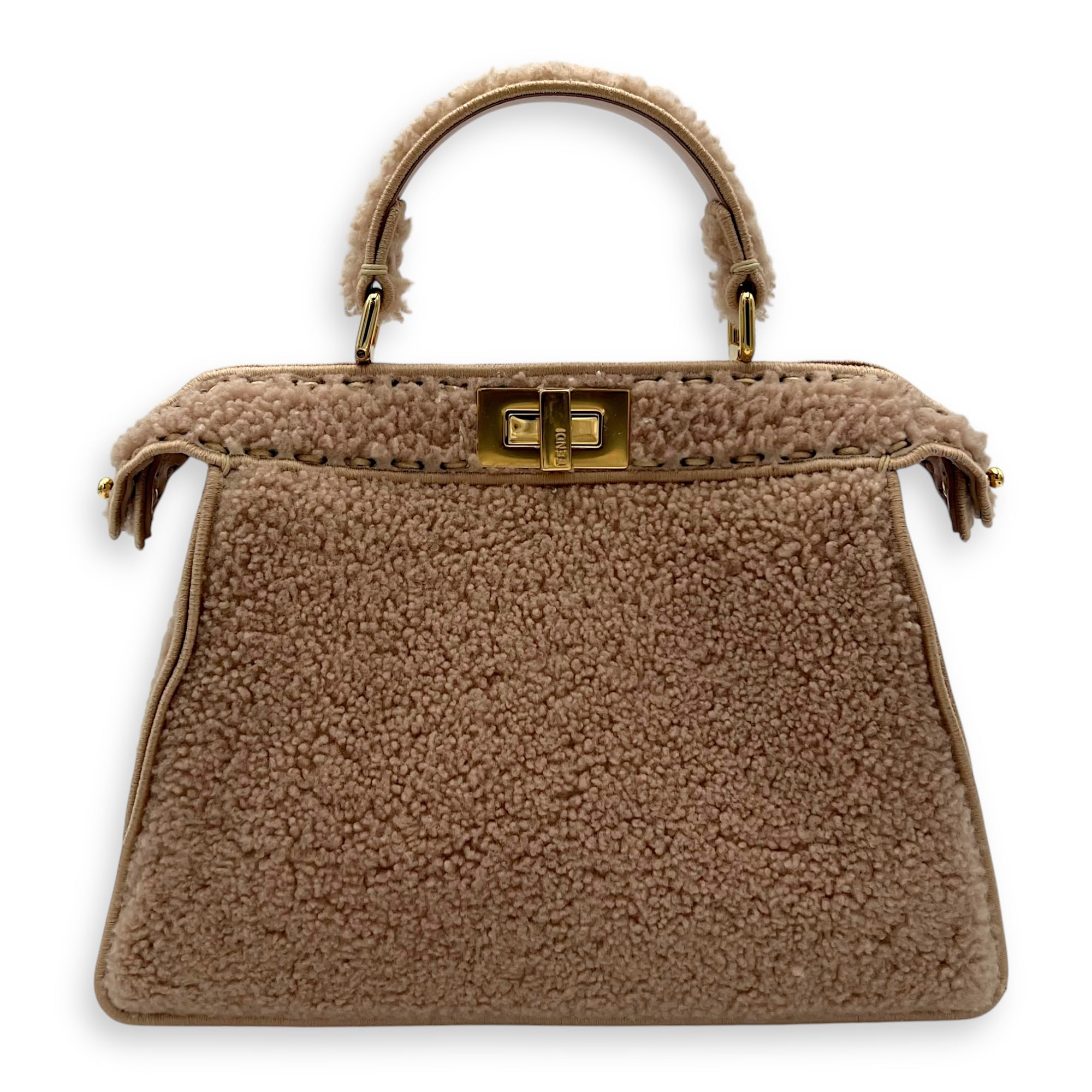 Fendi Iseeu Top Handle Bag Pink in Wool, Gold hardware_1