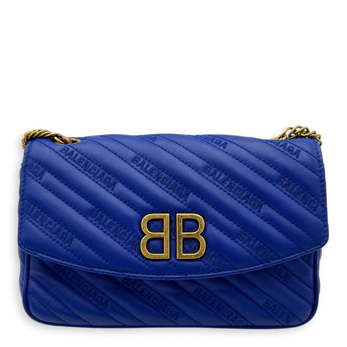 Balenciaga Logo Shoulder Bag Blue in Calfskin, Gold hardware_1