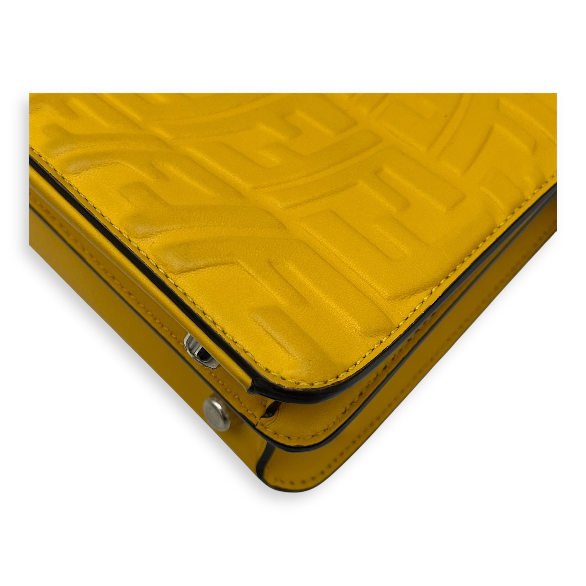 Fendi Peekaboo Top Handle Bag Yellow in Calfskin, Silver hardware_14